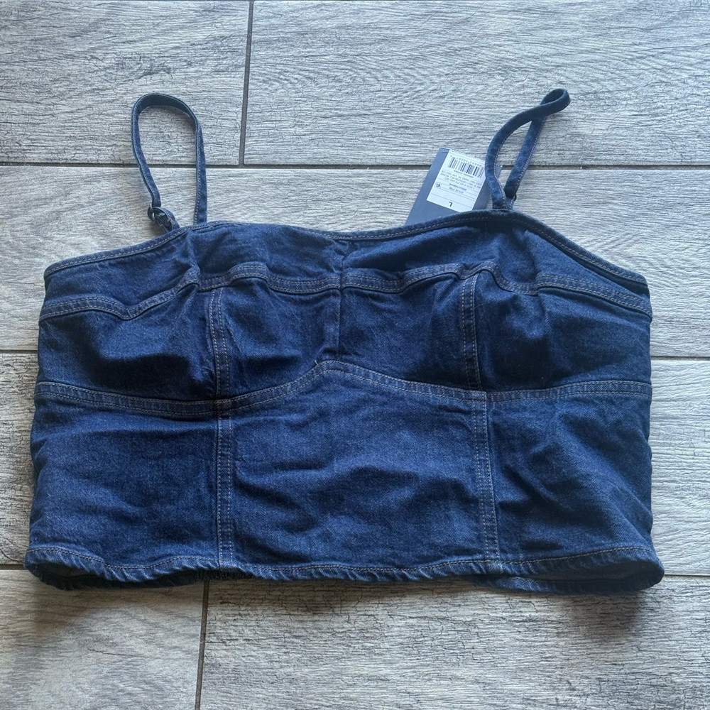 UNIVERSAL THREAD WOMENS LARGE DENIM CROP TOP WESTERN BOHO SMOCK SWEETHEART NEW